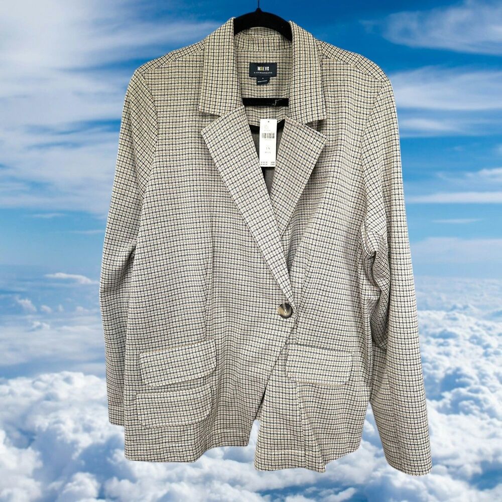 Anthropologie Black and Cream Checked Blazer